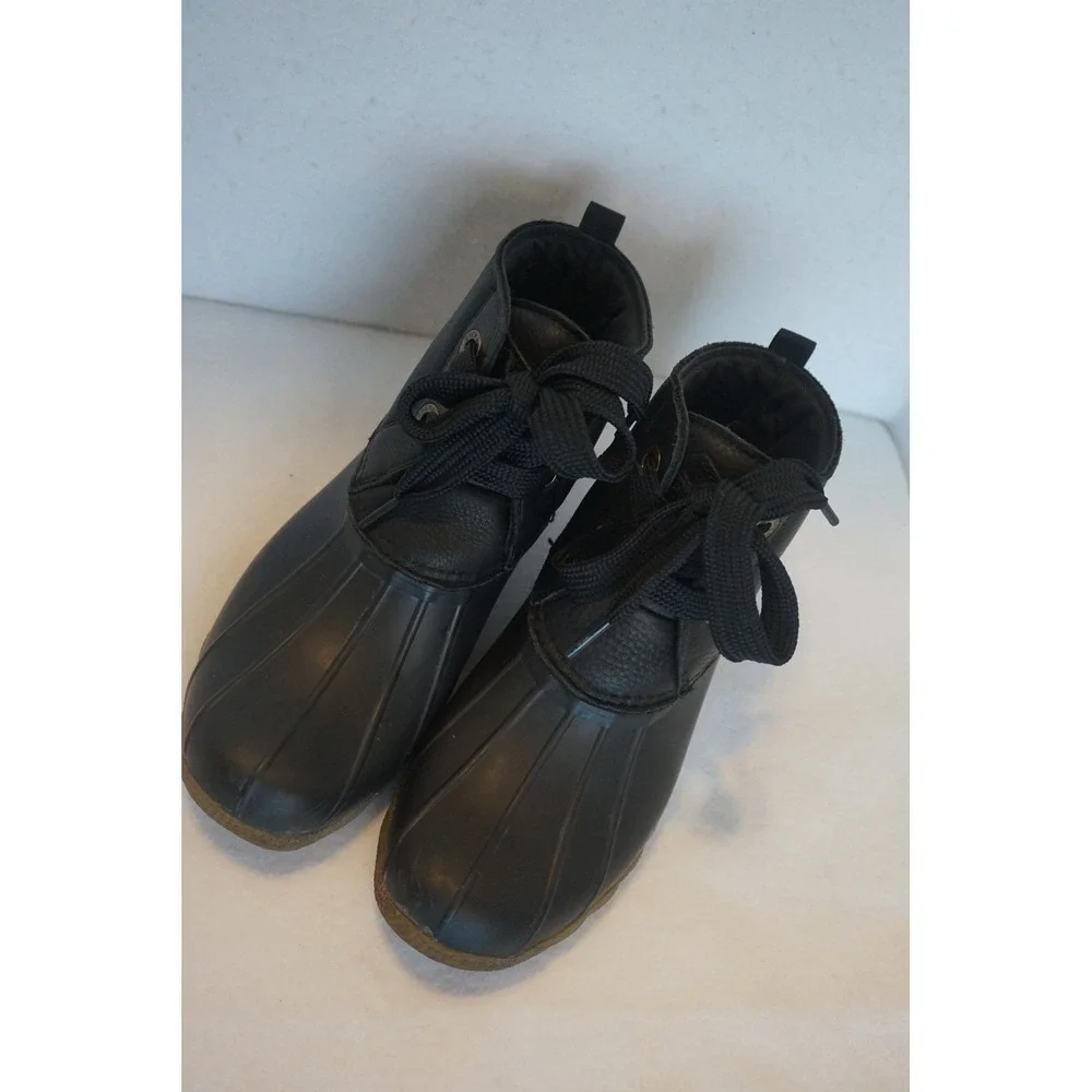 Sperry Saltwater Black Leather Rubber Ankle Duck Boots STS84826 Womens 8